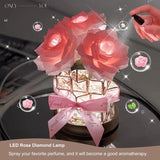 Nightstand Table Lamp Rechargeable Bedroom Bedside Decorative Lamp Crystal Flower Rose For Girl Valentine's Day Birthday Gift