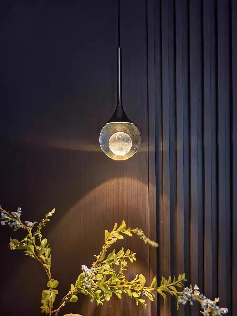 Modern Moon Pendant Light - Luxury LED Bedroom Chandelier with Crystal Accents