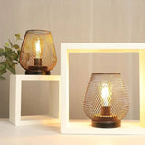 Set of 2 Bedside Lamps Battery Powered, Table Lamp 17cm High Vintage Cage Battery lamp for Living Room Bedroom Home