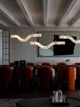 2026 Luxury Marble Linear Chandelier - Minimalist LED Dining Room Pendant Light