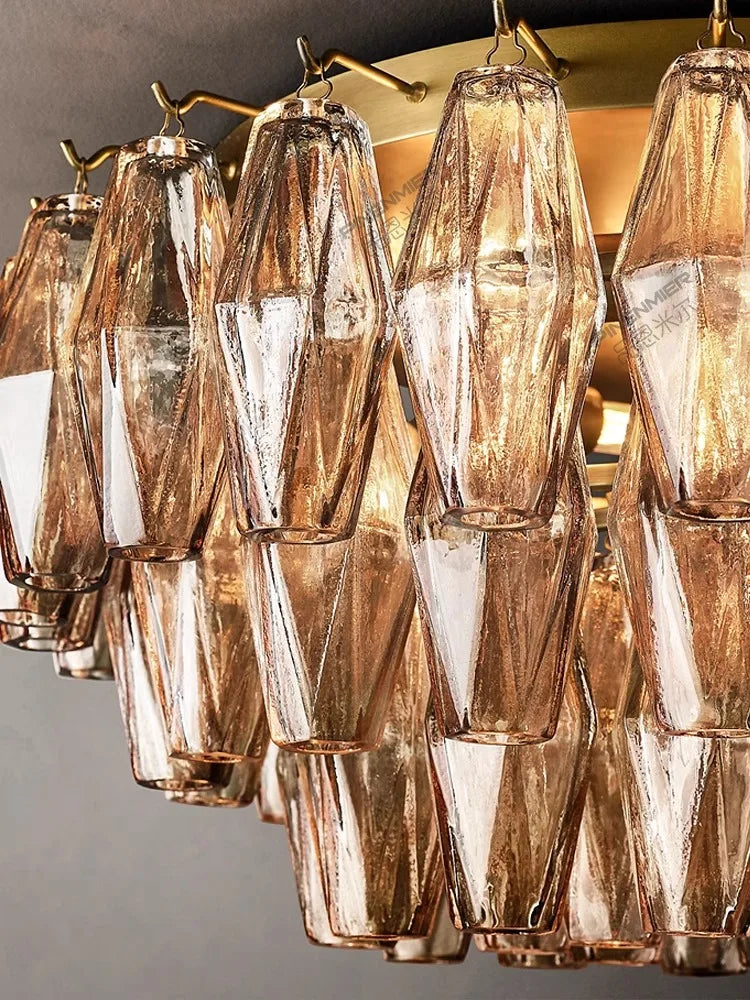 Postmodern Rhomboid Glass Pendant Ceiling Lights 2026 Copper Bronze Home Decoration Chandelier Lighting for Bedroom Living Room