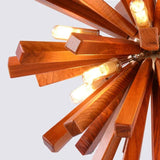 Japanese Wooden Dandelion Wabi-Sabi Pendant Light - Natural Wood Burst Ceiling Chandelier Lamp Fixture for Living Room, Restaurant & Loft Decor