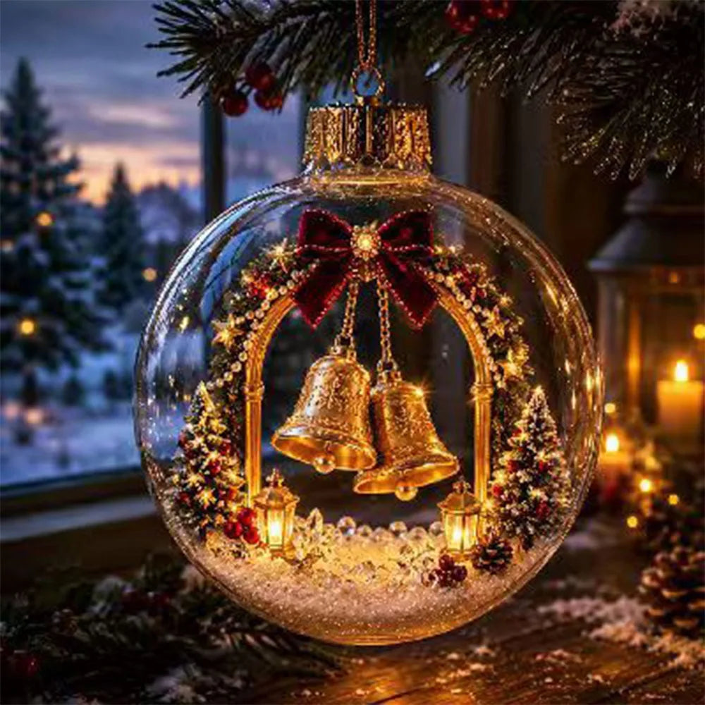 Transparent Lighted Christmas Ball Ornament Acrylic Plastic Clear Christmas Bauble Ornament Exquisite Cartoon Style