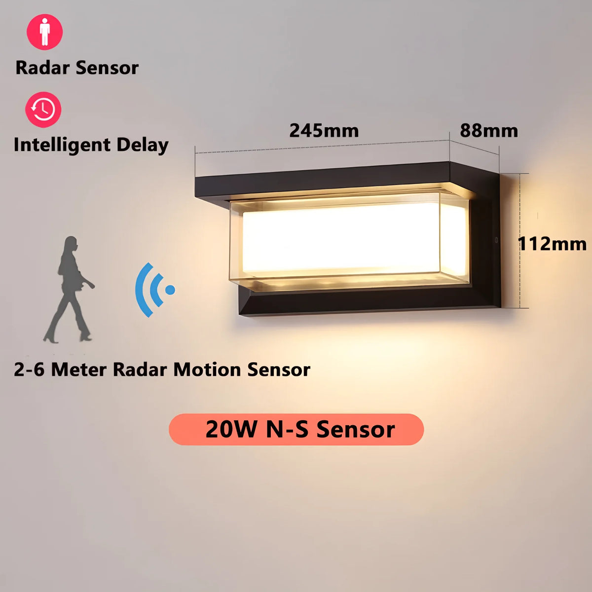 Sports Radar Voice Sensor Wall Light LED Outdoor Waterproof Wall Light 20W AC85-265V IP65 for Porch Balcony Courtyard