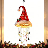 LED Santa Hat Hanging Light Christmas Hat Pendant Lamp with Tassel Bell Star Ornaments Xmas New Year Party Decoration Light