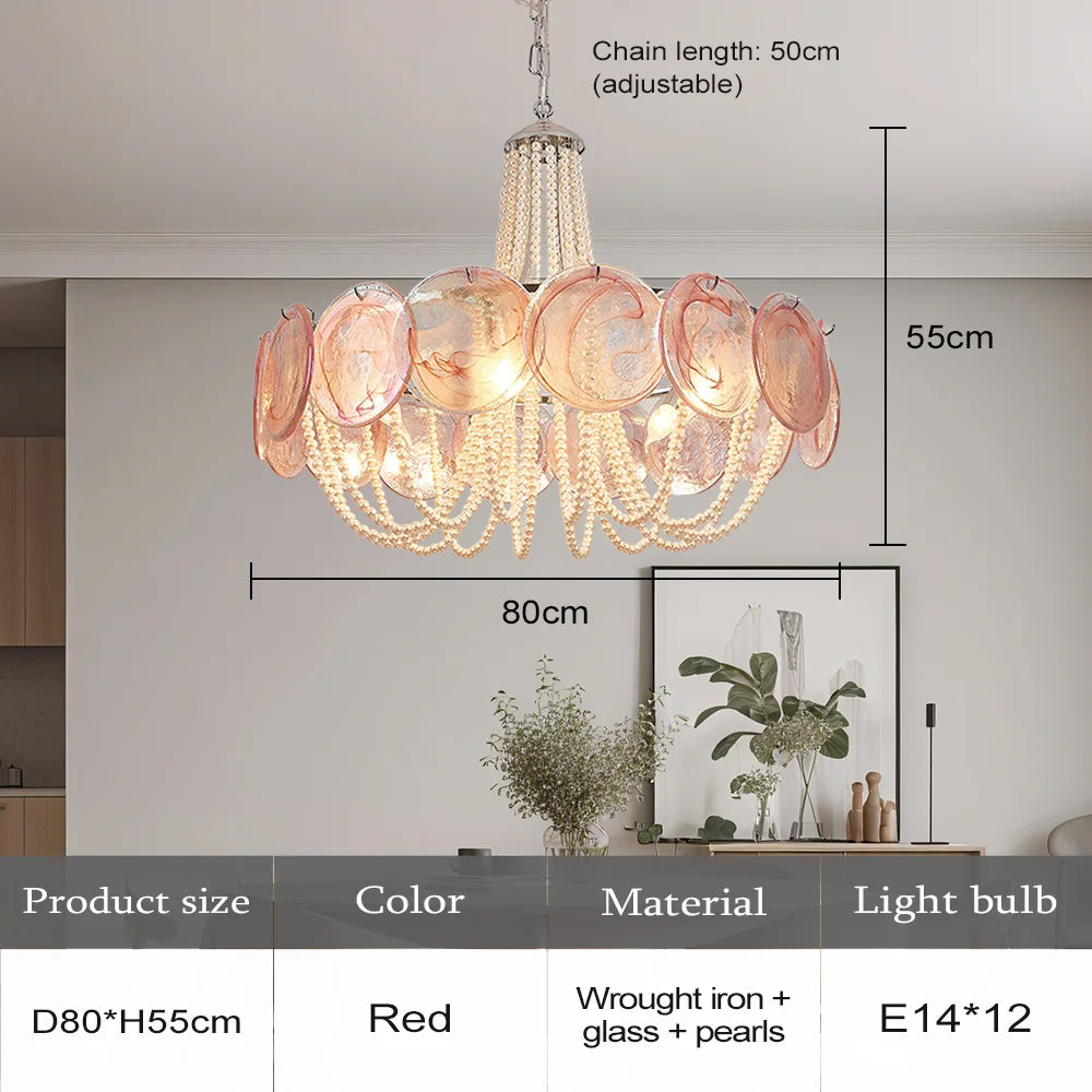 French Flower Glass Pendant Light Creamy Pearl Romantic Master Bedroom Lighting High-end Restaurant Lights