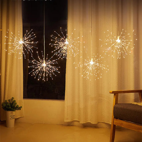 Connectable Firework Light 5 Pack 600 LED Starburst Light 8 Modes LED Copper Wire Fireworks String Light Christmas Fairy Garland
