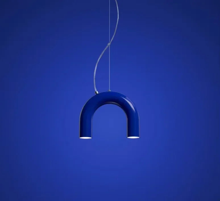 Oblure Arch Chandelier Post Modern Design Pendant Light for Coffee Living Room Kitchen U Shaped Lamp Blue Metal Macaron Lamp