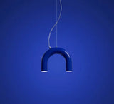 Oblure Arch Chandelier Post Modern Design Pendant Light for Coffee Living Room Kitchen U Shaped Lamp Blue Metal Macaron Lamp