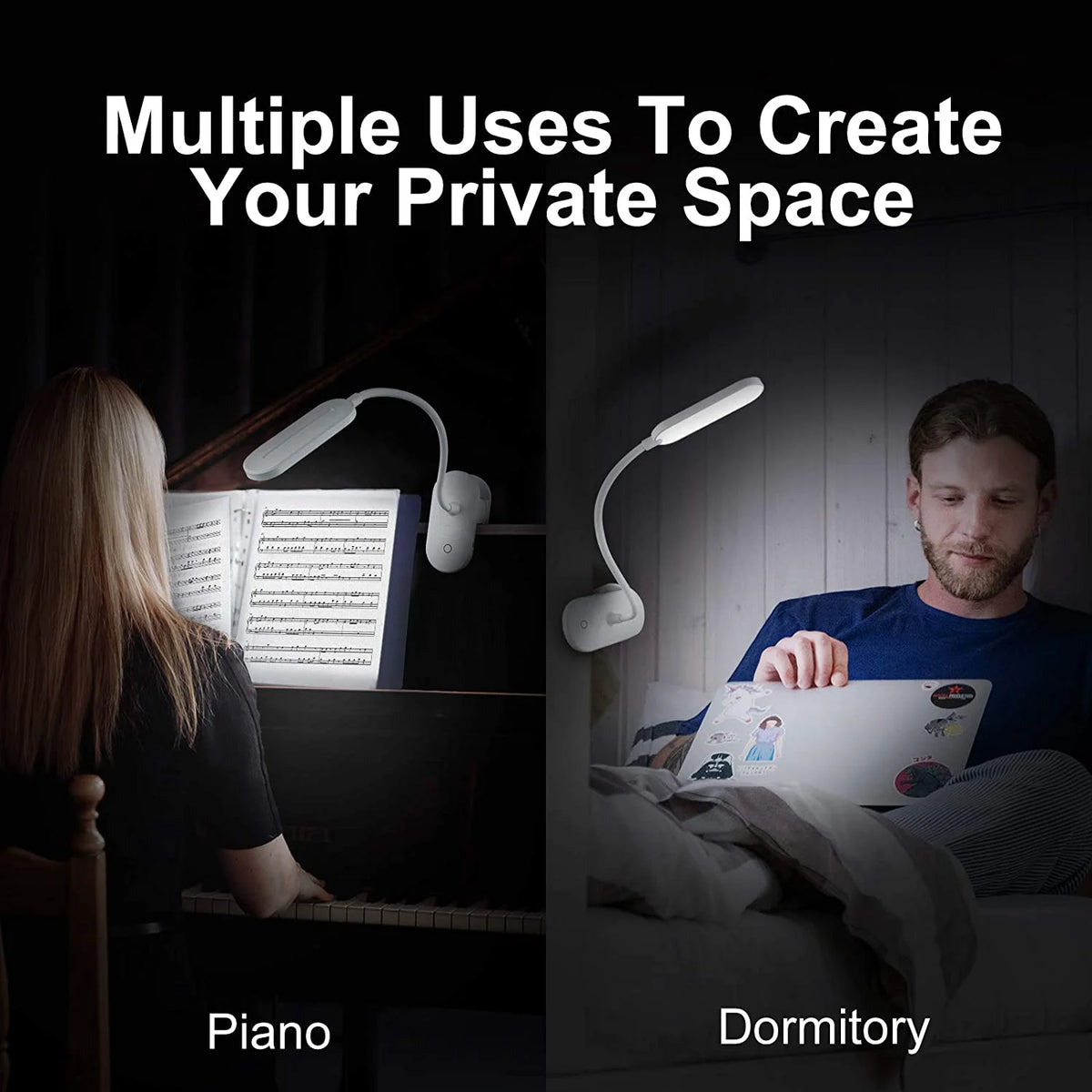 Rechargeable Book Light, Contact Control Adjustable Brightness Eye Protection Reading Light, LED Clip on Light