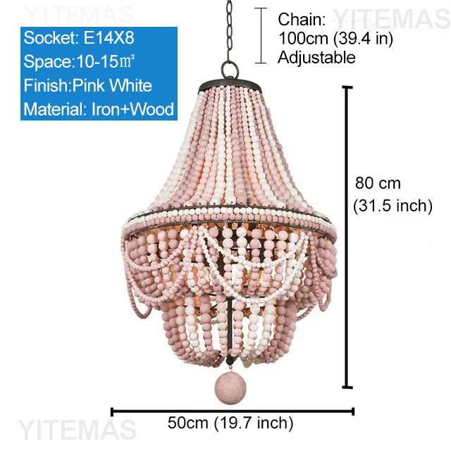 Vintage Black Pendant Chandelier Wood Beaded Antique Lighting Foyer Dining Nordic Chandelier Bedroom Pendant Kitchen Lamps