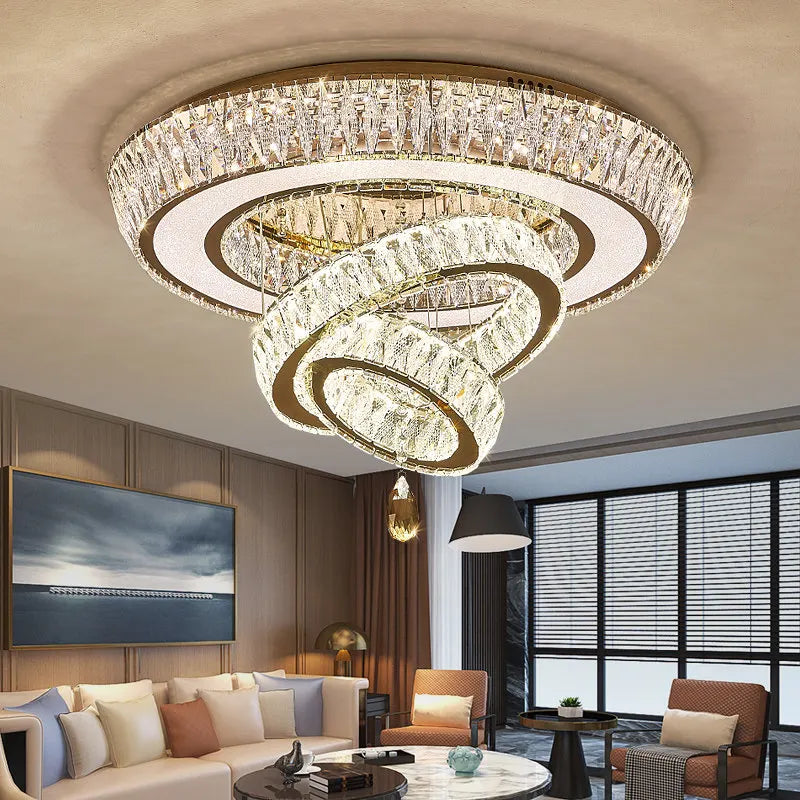 Led Stainless Steel Crystal Ceiling Light 2026 Luxury Home Decoration Round Minimalist Lampara Techo for Bedroom Living Room