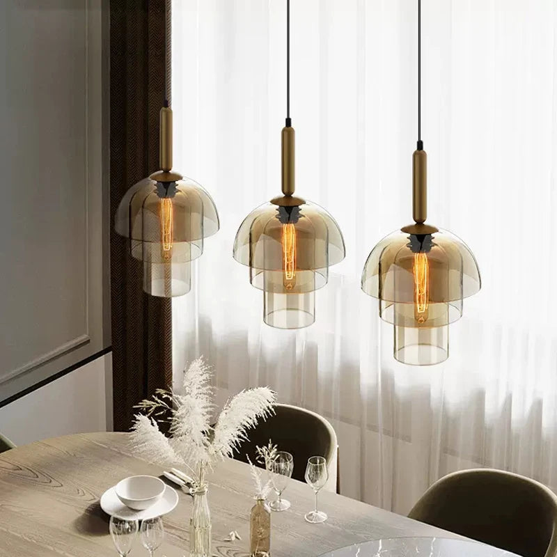 Modern LED Restaurant Glass Pendant Lamp Vintage Art Champagne Glass Living Room Aisle Bar Decors Hanging Light Fixtures