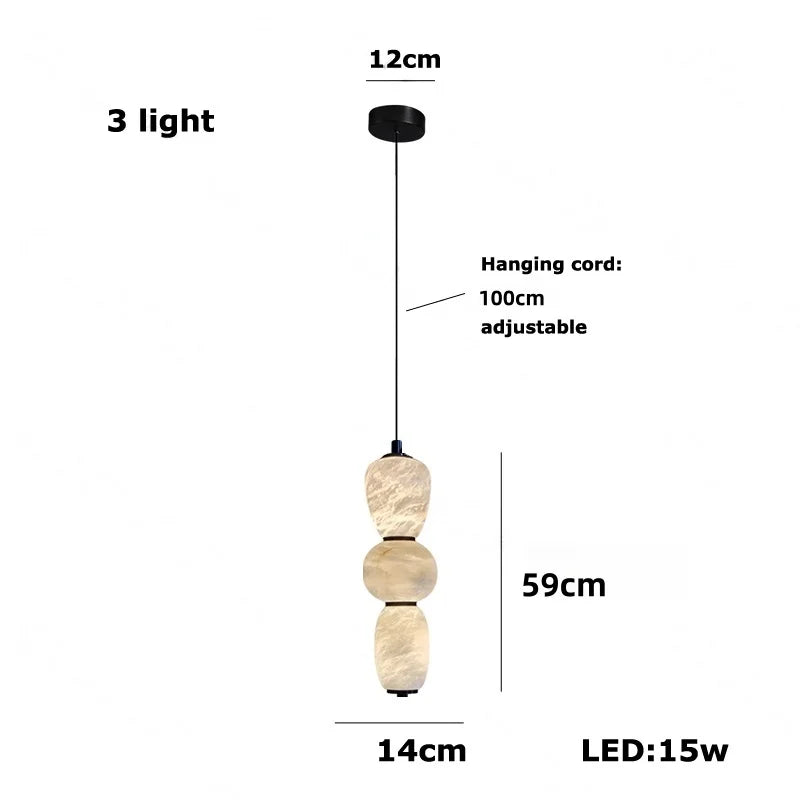 Modern Natural Alabaster Linear LED Chandelier - Brass & Marble Hanging Pendant Lamp for Dining Table, Kitchen Island & Living Room
