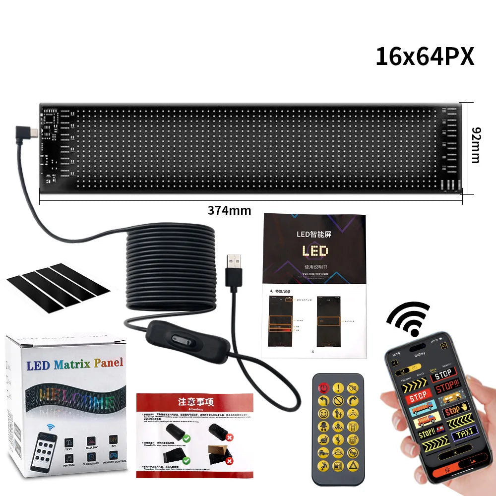 Programmable RGB LED Car Sign - Bluetooth App Scrolling Advertising Display