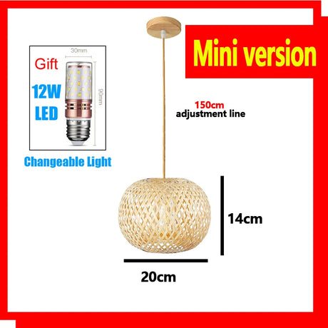 Handmade Vintage Pendant Lamp Bamboo Restaurant Café Chandeliers Wood Base E27 Bulb Lighting Hotel Bedroom Interior Classical
