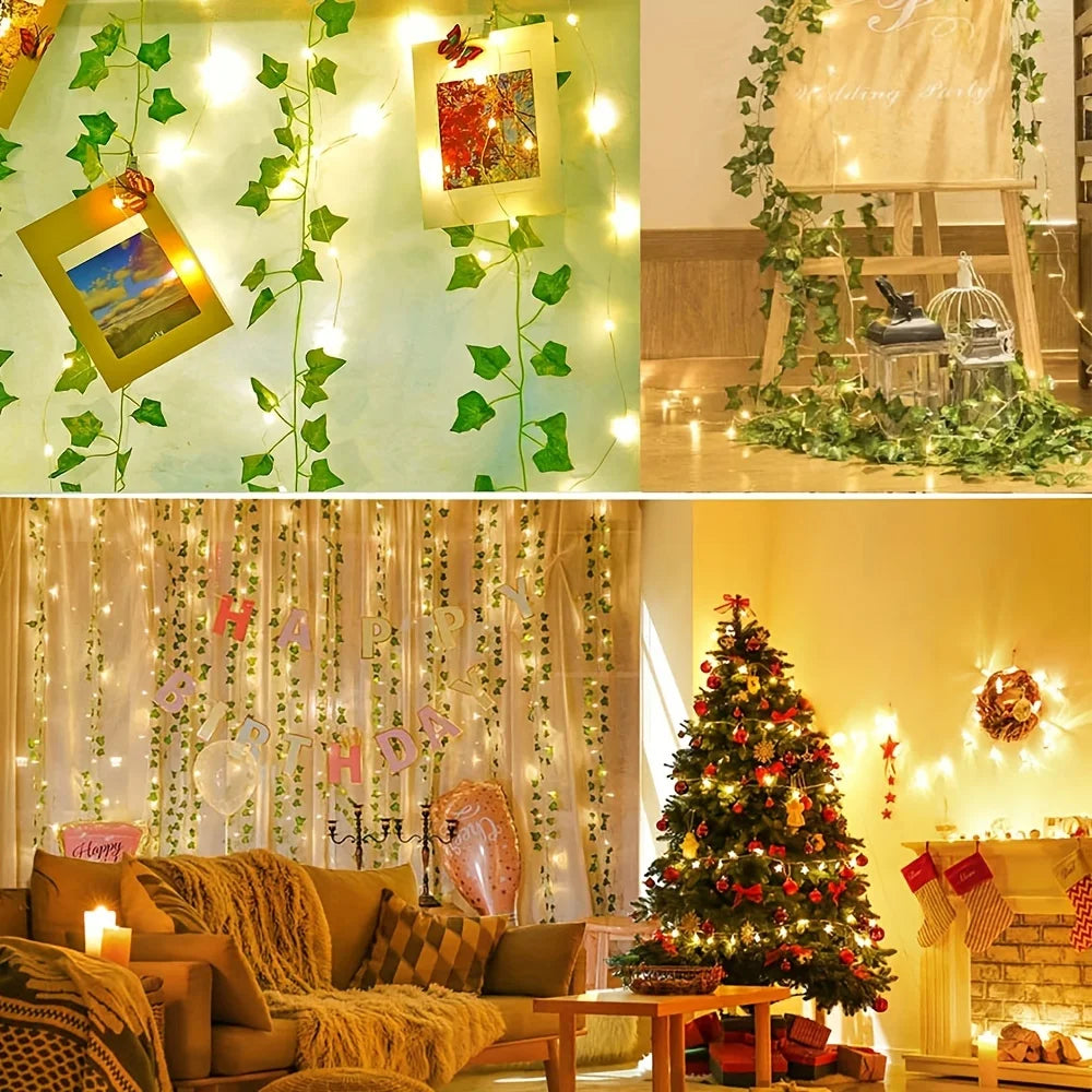 2/5/10M Ivy String Lights 20/50/100 LEDs Solar Fairy Lamp 8 Modes Hanging String Light for Garden Wedding Party Christmas Decor