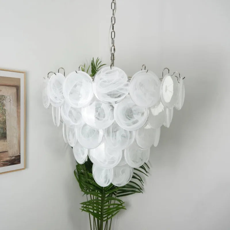 Multicolor Murano Glass Disc Chandelier (French Vintage Style) - Handblown Art Glass Pendant Light Fixture for Living Room & Dining Room Decor