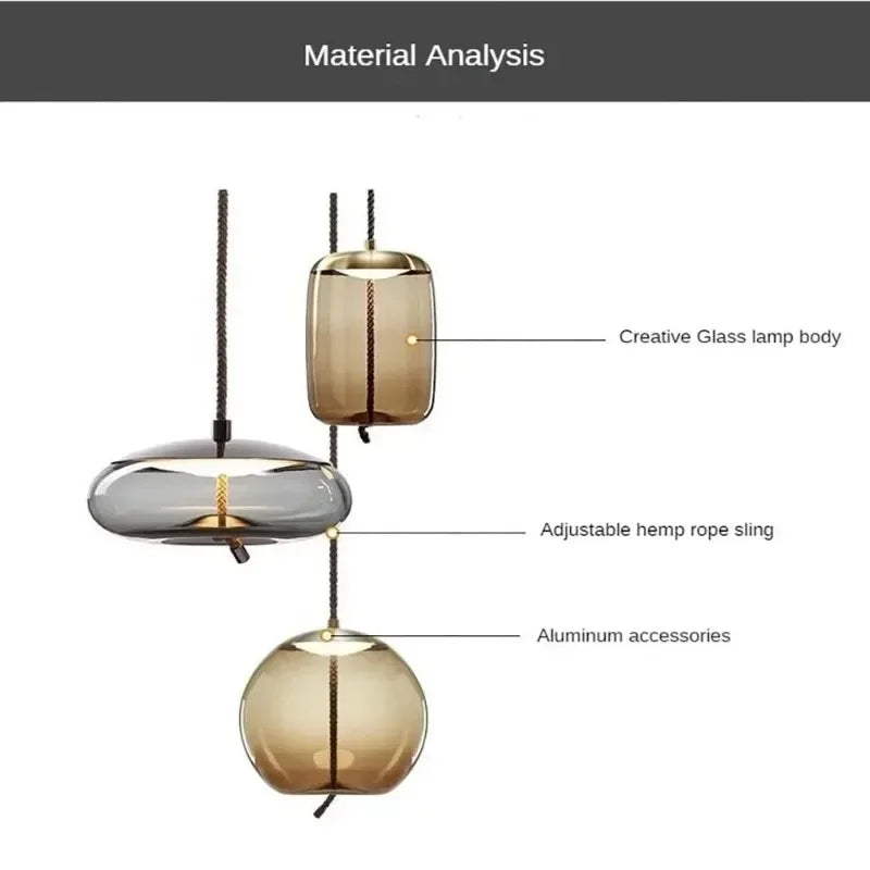 Modern Hemp Rope Glass Pendant Light Luminaire Rope Hanging Lamp Designer Cafe Bar Fixtures Drop Ship Knot Home Decor Chandelier