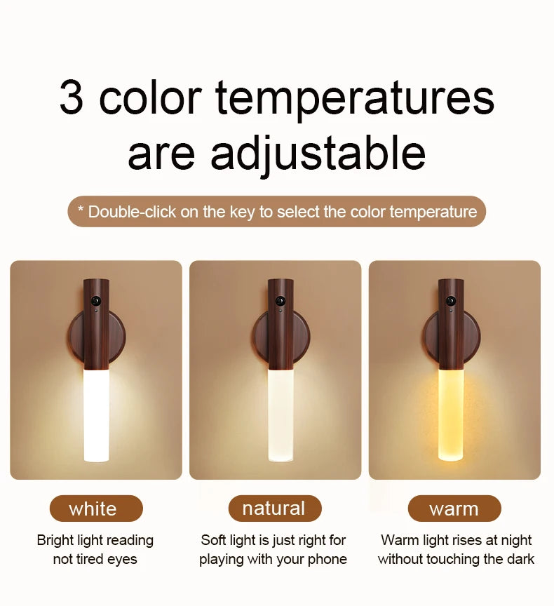 LED motion sensing light wall lamp 2-piece set rechargeable lighting corridor staircase magnetic 360 ° rotation black walnut 2