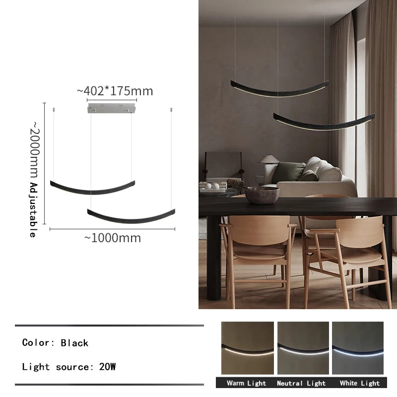 2026 Wood Arch Modern Long Pendant Light - Minimalist LED Dining Table Chandelier