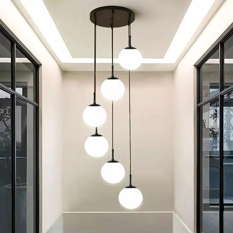 2026 Nordic White Ball Chandelier Lights Modern Led Long-Line Minimalist Lamp Living Room Villa Hotel Spiral Staircase Decor Lam