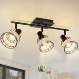 Vintage Track LED 2/3/4/6 Light Ceiling Spotlight Rustic Metal and Rattan Light Industrial Track Lamp for Foyer E12