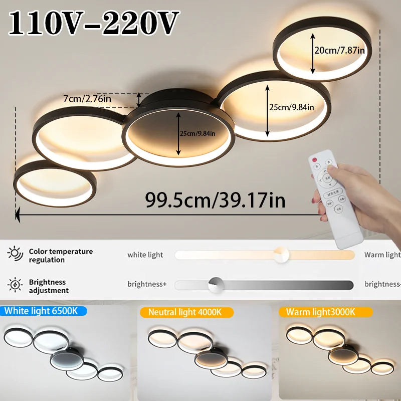 Golden LED Ceiling Light 110v 220v 3 Colors Dimming Modern Creativity Remote Control Living Room Bedroom Aluminum Lamp