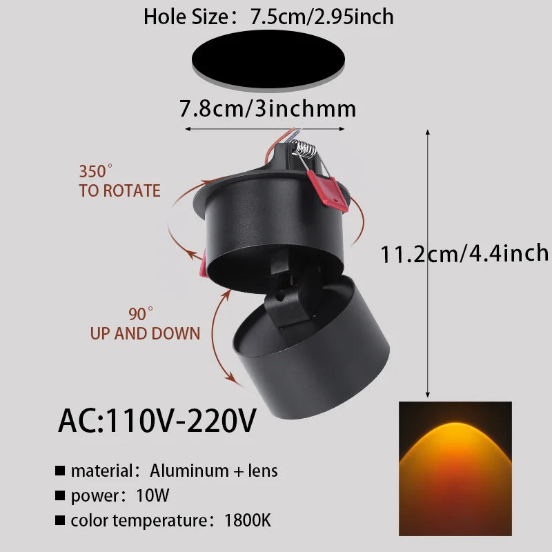 Led downlight AC 110V-220V COB Sunset Spotlight Surface recessed Ceiling Lamp for Home Decors Living Room Hallway