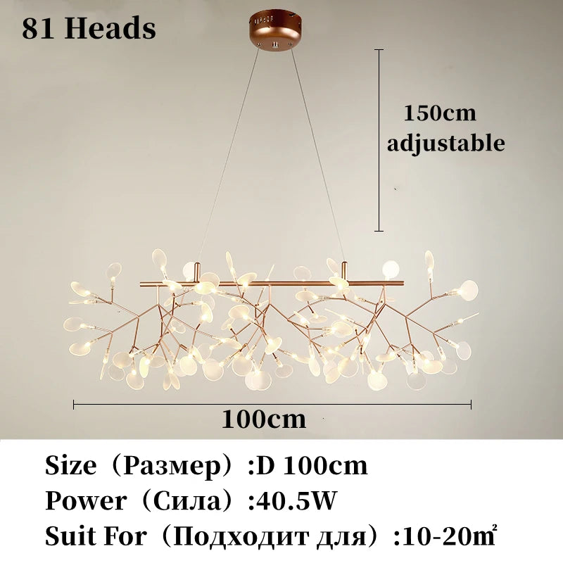 Nordic Chandelier Modern Luxury Living Room Kitchen Firefly Led Ceiling Pendant Lamp Indoor Creative Children&#39;s Room Ring Lights