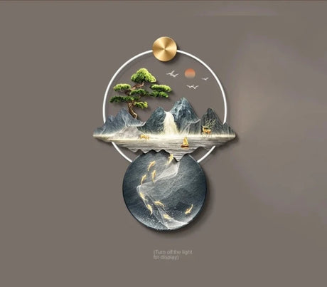 Light Luxury Corridor Home Decoration with Light Chinese Style Landscape Decorations Hanging Living Room Background Wall Decor