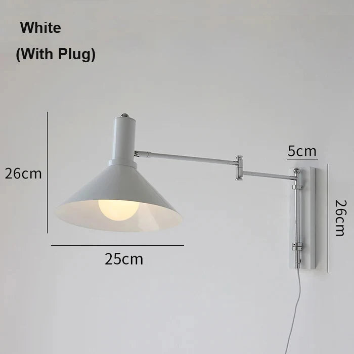 Extendable Foldable Bauhaus Bedside Lamp - Adjustable Swing Arm Plug-In LED Wall Light