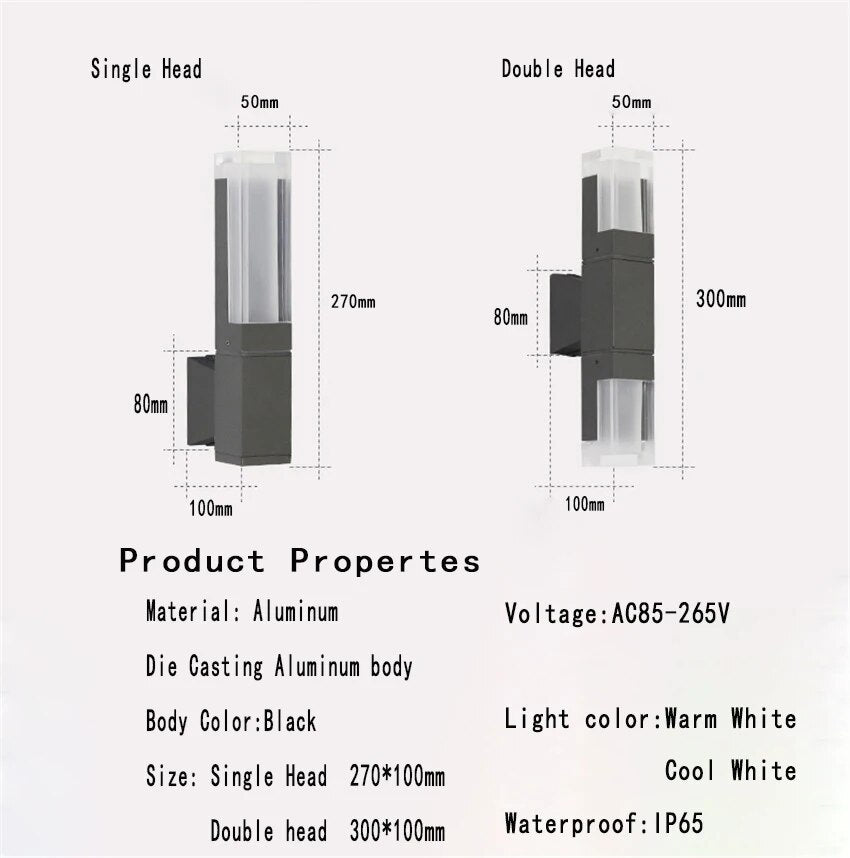 LED Outdoor Waterproof Wall Lights Aluminum Wall Lamp Crystal Indoor Wall Decorate Lighting Garden Porch Light Fixture