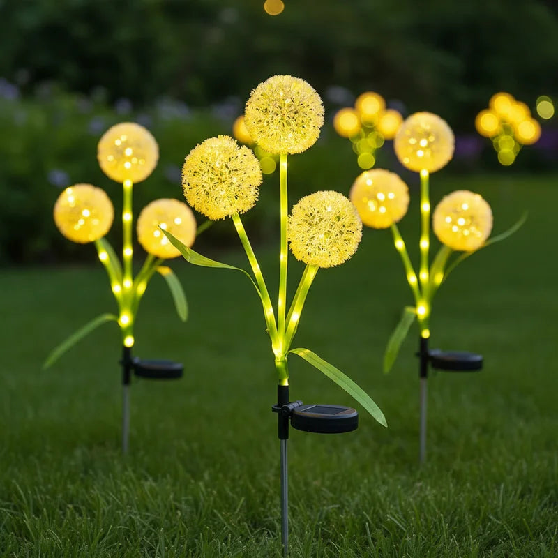 3-Head Solar Dandelion LED Light - Waterproof Outdoor Landscape Stake Light for Garden & Courtyard Decor