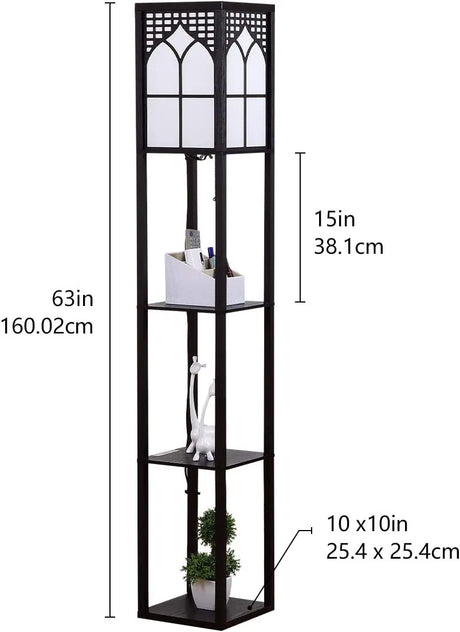 LED Shelf Floor Lamp Wooden Storage Standing Lighting Bedside Night Soft for Bedroom Living Reading Room Home-C