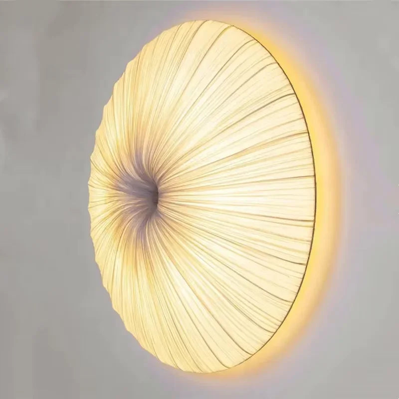 Wabi Sabi Led Fabric Ceiling Light Round Whtie Flying Saucer Chandelierfor Living Room Bedroom Restaurant Fabric Pendant Lamp