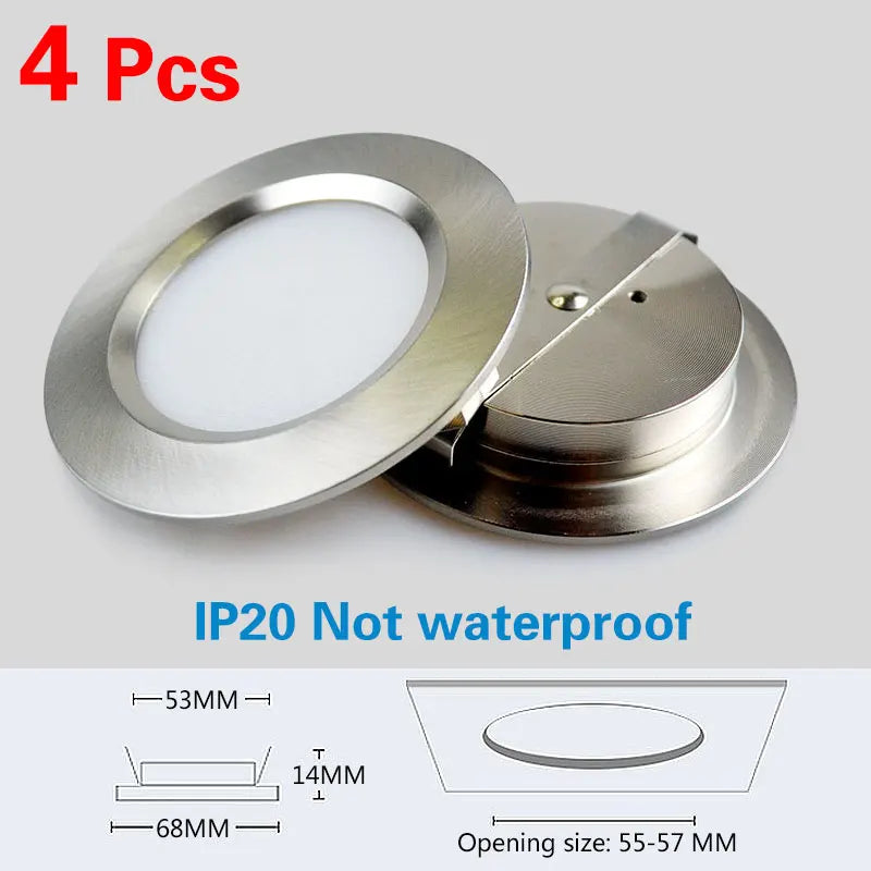 4Pcs LED Mini Spotlight Cabinet lamp Wardrobe light IP65 Waterproof 12V 5W 3W 7W Ceiling Hidden Downlight Ultra-thin Spotlight