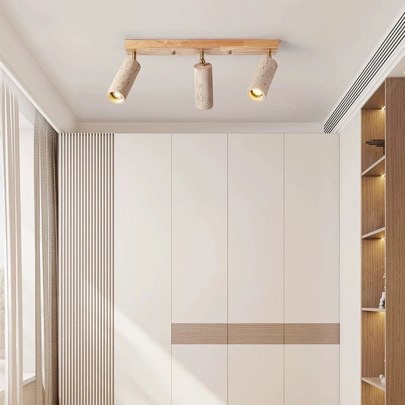 Led Spotlight 3 Heads Surface Mounted Ceiling Lamp Stone Wood Spot Light Long Wall Focus For Living Room Cloakroom Clothing Store