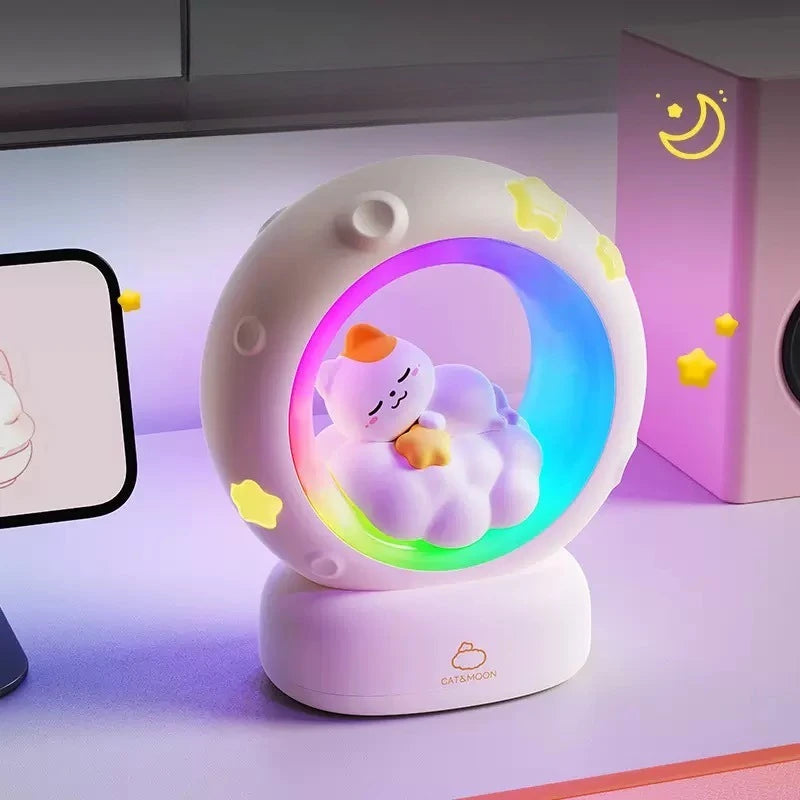 LED Moon Night Light Cute Animal Cartoon Rabbit Lamps USB Rechargeable Warm Bedroom Decoration Sleeping Lights