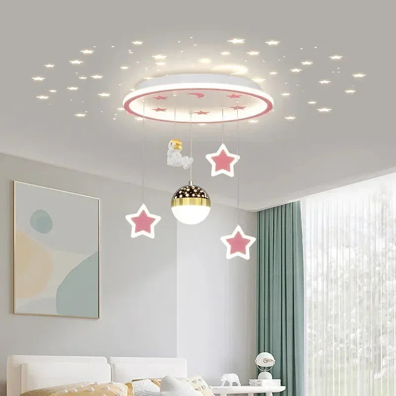 Modern Creative Star Children's Room LED Chandeliers for Bedroom Study Design Ring Lamp Home Decors Cartoon Warm Lighting Fixture