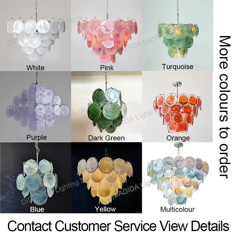 Modern Murano Glass Disc Chandelier Metal Gold Silver Dimmable Ceilings Lustre for Restaurant Hotel Bedroom