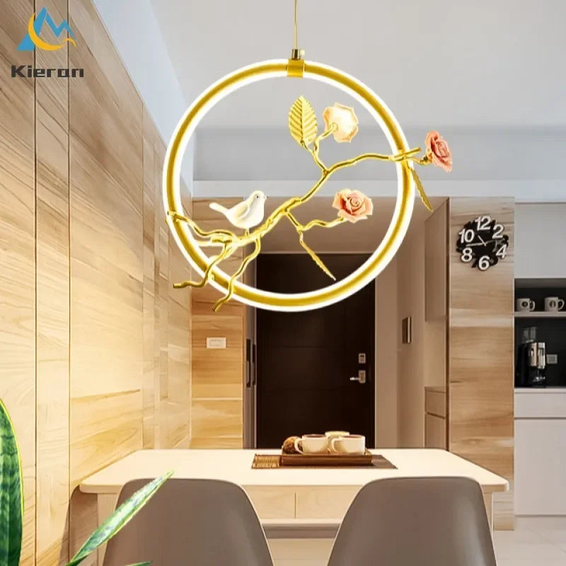 Modern Simple Bird LED Chandelier Bedroom Study Bedside Dining Room Flower Pendant Lights Living Room Decor Wreath Pendant Lamps