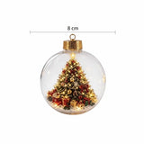 8CM Acrylic Material Christmas Ball Ornament with Light Size Hanging Christmas Decor Transparent Design Santa Claus Pendant
