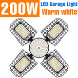 200W Deformable LED Garage Light (E26/E27) AC85-265V - Foldable High Bay Ceiling Lamp for Workshop, Warehouse & Basement