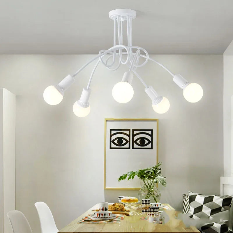 American Retro Ceiling Light Wrought Iron LED E27 Chandelier Black and White Lamp Living Room Decoration Home Lighting Fixture