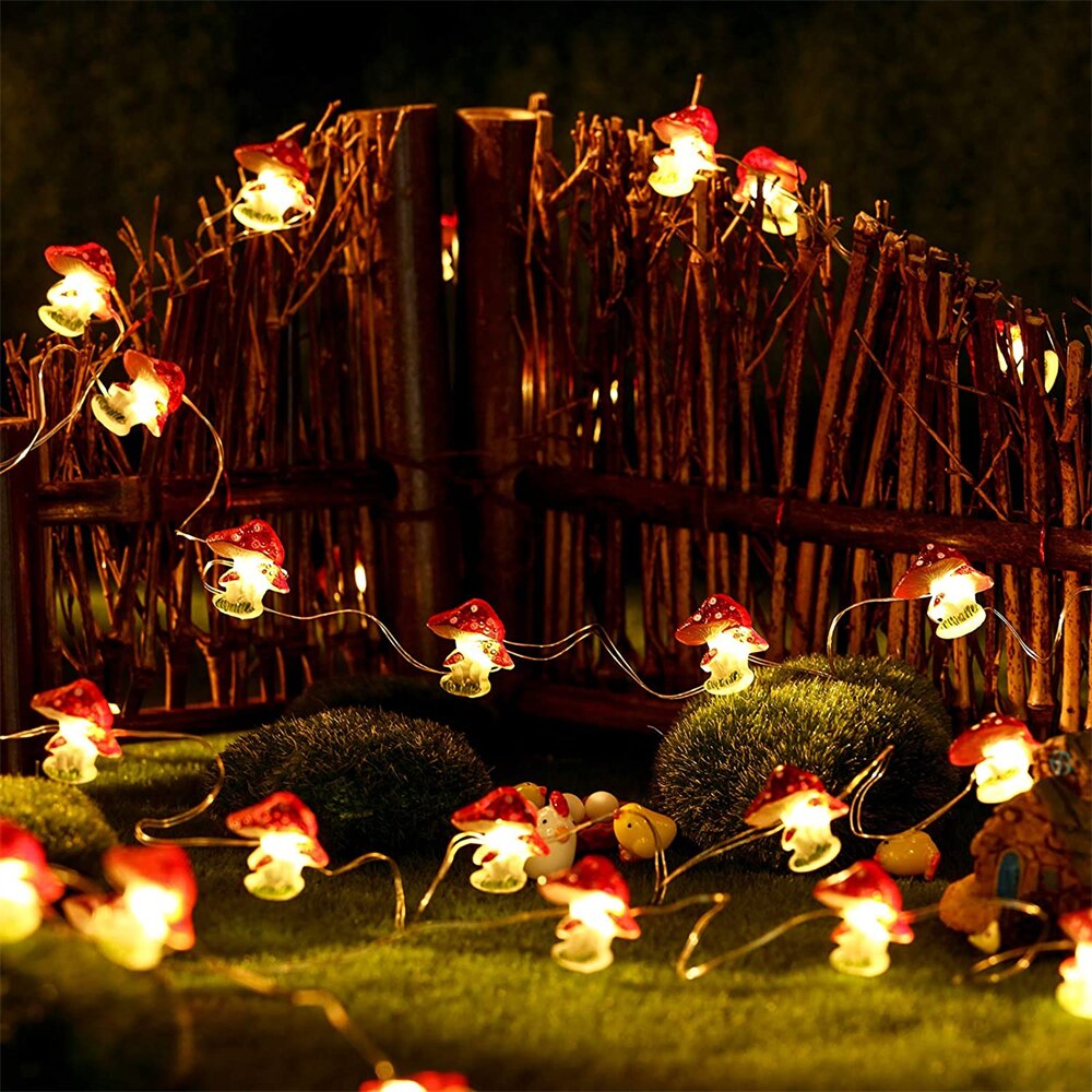 Cute Copper Wire Mushroom Light String DIY LED Mushroom Fairy Garland Lights for Xmas New Year Room Patio Decor