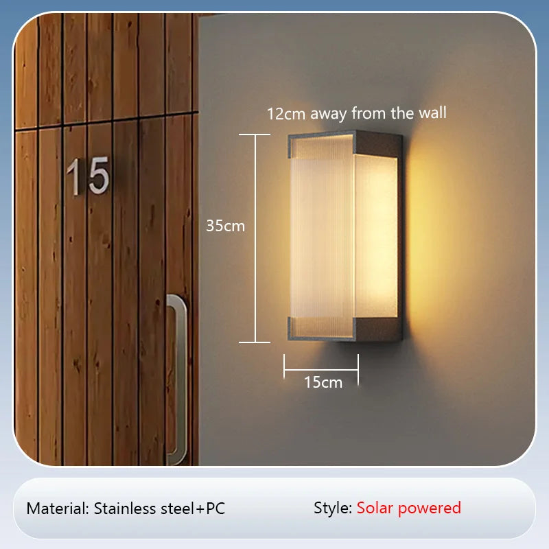 Solar Wall Light (Stainless Steel, Waterproof) - Black Outdoor Auto On/Off LED Sconce Lighting Fixture for Balcony, Patio, Garden & Villa Gate Decor