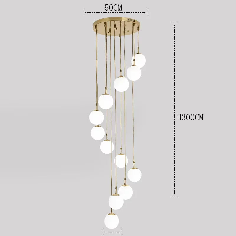 2026 Nordic White Ball Chandelier Lights Modern Led Long-Line Minimalist Lamp Living Room Villa Hotel Spiral Staircase Decor Lam