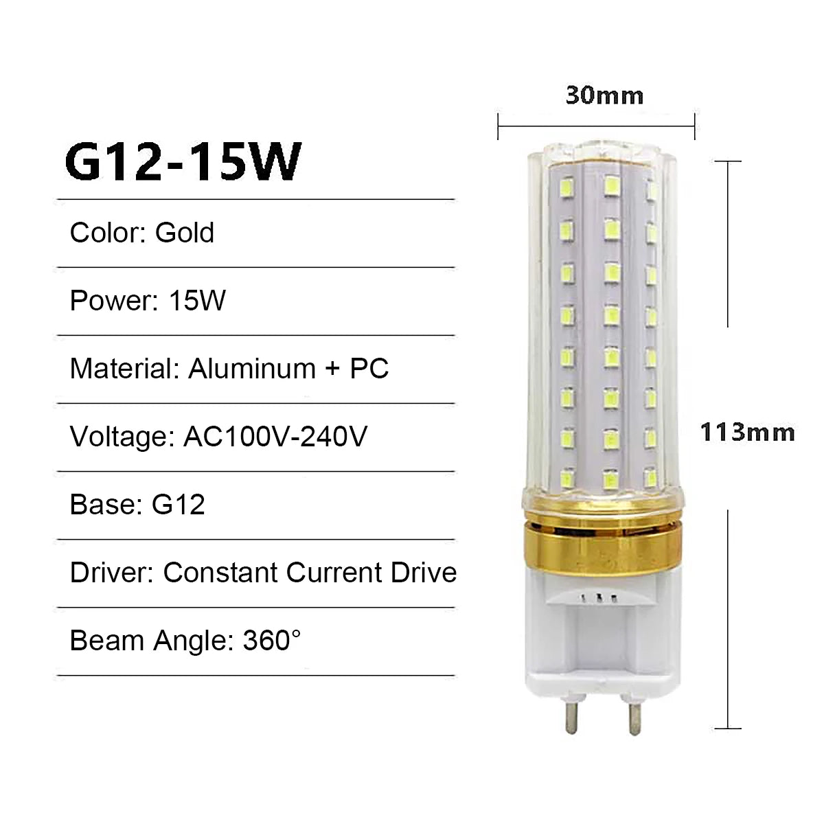 G12 Led Corn Light Bulbs Candle Bulb 15W 20W Cold Warm White 220V 240V 85-265V Clear Pc Shell 360 Degree Beam Angle Smd2835 Home