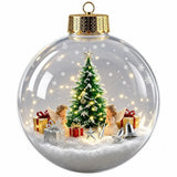 Clear Acrylic Lighted Christmas Ball Ornament Mini Interior Scene Warm LED Light-Up Tree Hanging Bauble Shock-Resistant Cartoon